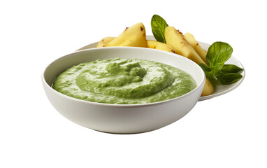 Nutritious Spinach and Pear Puree Dish on white background