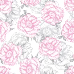 Meubelstickers A botanical summer pattern with hand-painted peonies, delicate in gray and pink colors for design, scrapbooking and fabrics. Vector seamless pattern with floral elements on a white background © Алла Губа
