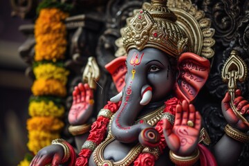 Fototapeta premium Hindu God Ganesha Statue. Fictional Character Created By Generated By Generated AI.