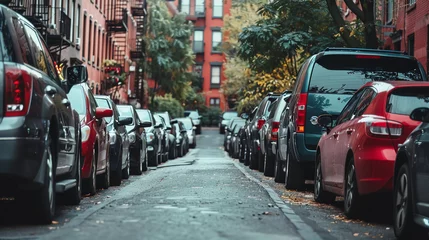 Foto op Plexiglas a row of parked cars on a city street © junaid