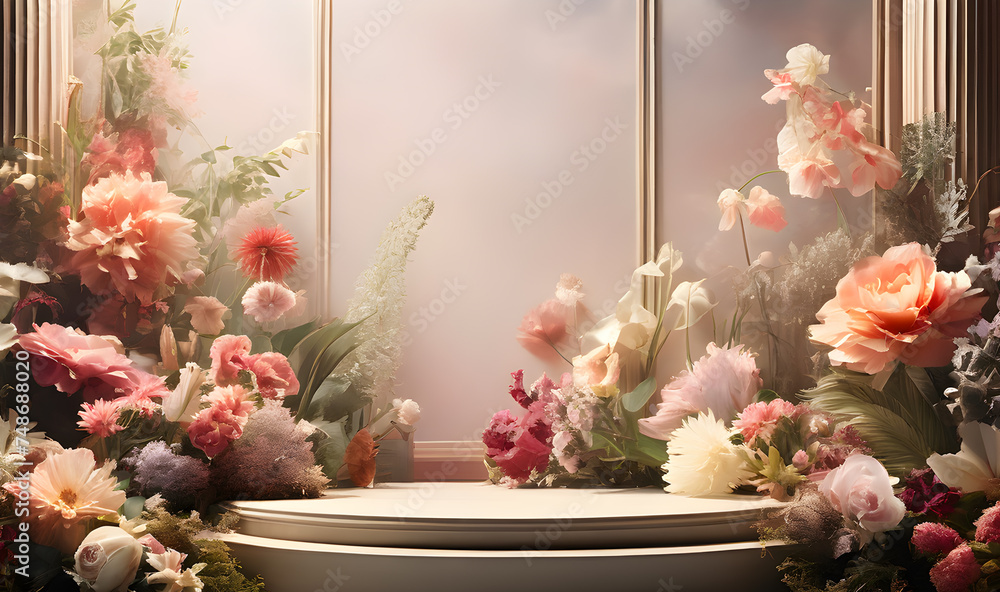 Poster close-up-podium-studio-setting-designed-for-a-display-mock-up-featuring-surrounding-dreamlike