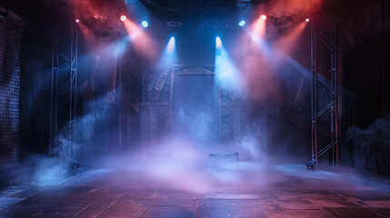Fototapeta na wymiar a stage scene with fog and spotlights
