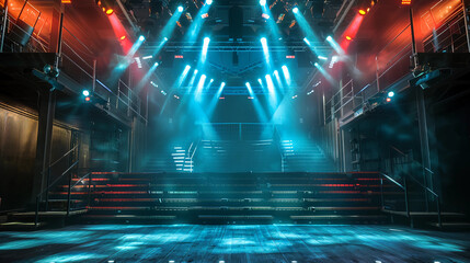 a stage with a set of stairs and lights