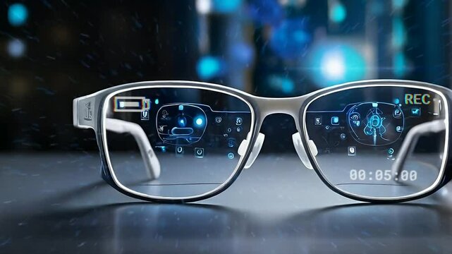 Enter a realm of augmented reality and artificial intelligence with state-of-the-art holographic eyewear, redefining futuristic visual experiences. Looping animation video