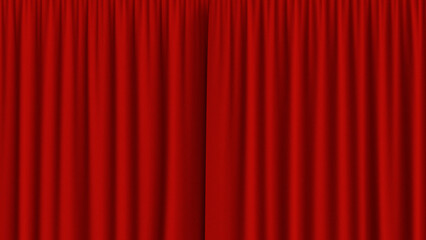 Red closed curtain. Red stage curtain. Theater stage with red velvet curtains. 3d illustration
