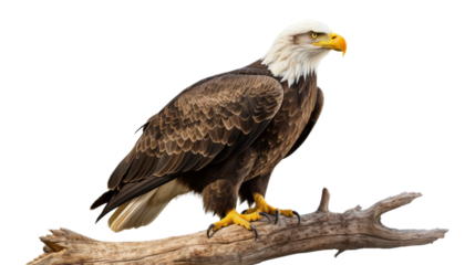 Majestic Bald Eagle Perched on white background