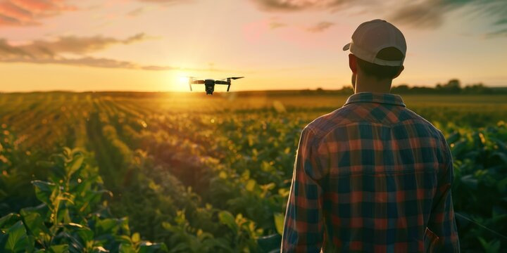 farmer drone flying above the field 