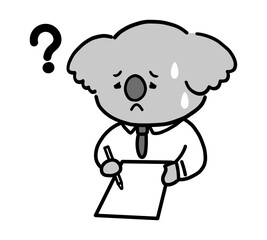 書類の内容がわからず焦るコアラのかわいいキャラクター
