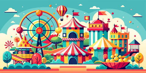 Whimsical Summer Carnival Vector Illustration, Circus vector art