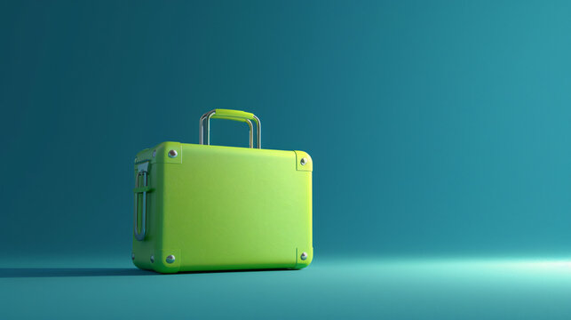 Green briefcase icon isolated on blue background.