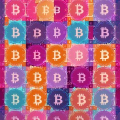 A collage of Bitcoin icons in various shades creates a gradient effect, symbolizing the diversity and spectrum of cryptocurrency. The icons are neatly organized against a dark background.