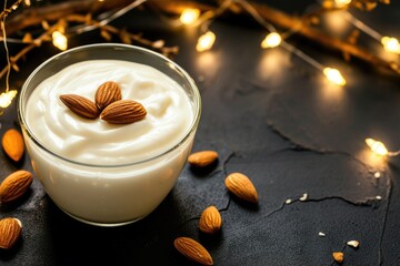 Healthy and Delicious Almond Joy - Nutritious Creamy Dish with Almonds and a Touch of Vanilla - obrazy, fototapety, plakaty