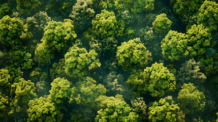 an aerial view of a forest with lots of trees - obrazy, fototapety, plakaty