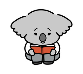 座って本を読むかわいいコアラのキャラクター