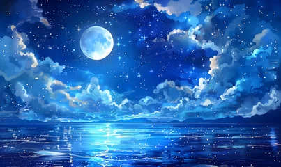 Photo sur Plexiglas Bleu foncé dreamy with moon and clouds sky-generative ai