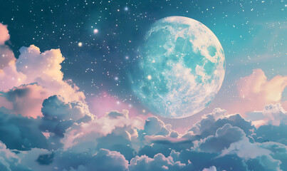Fototapeta na wymiar dreamy with moon and clouds sky-generative ai