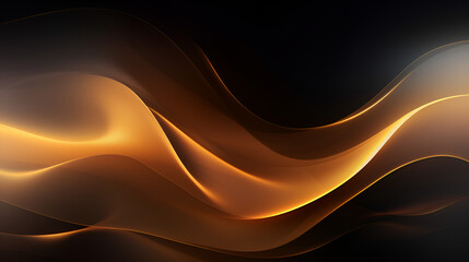 Abstract golden background with smooth lines ,Simple dark brown background, wavy lines, gradient, glow, brown gold and orange smooth background
