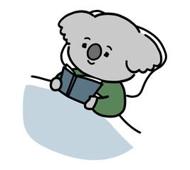 ベッドで本を読むかわいいコアラのキャラクター