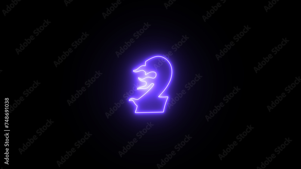 Poster neon number 2 on black background. neon number 2. neon font number two.