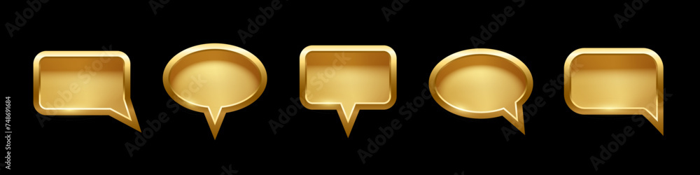 Aufkleber gold speech bubble frames set for picture with shadow on black background. ellipse and square blank 
