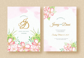 Pink of Wedding Invitation Card with Flowers Painting Background