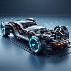 futuristic electric sport fast car chassis, high-performance battery packs, or future electric...