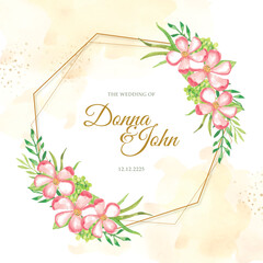 Wedding Invitation Card with Hexagon Frame and Flowers Ornaments