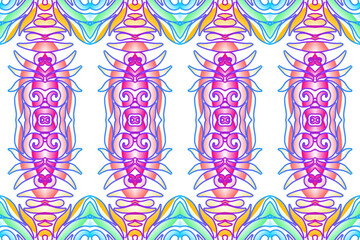 Seamless colourful batik ethnic dayak borneo line art pattern for aesthetic background or textile 