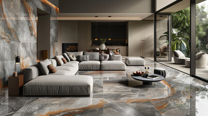 Modern luxury contemporary living room with marble tile interior design