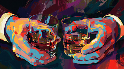 Hands with glasses with alcohol.