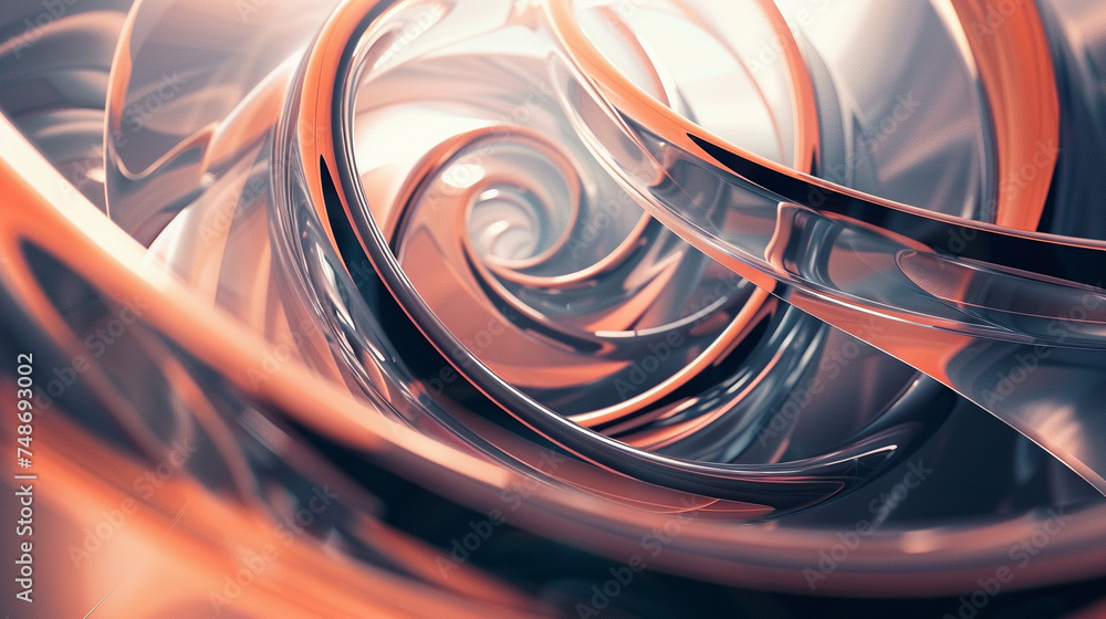 Poster digital abstract design featuring swirling orange and black patterns with a glossy finish.