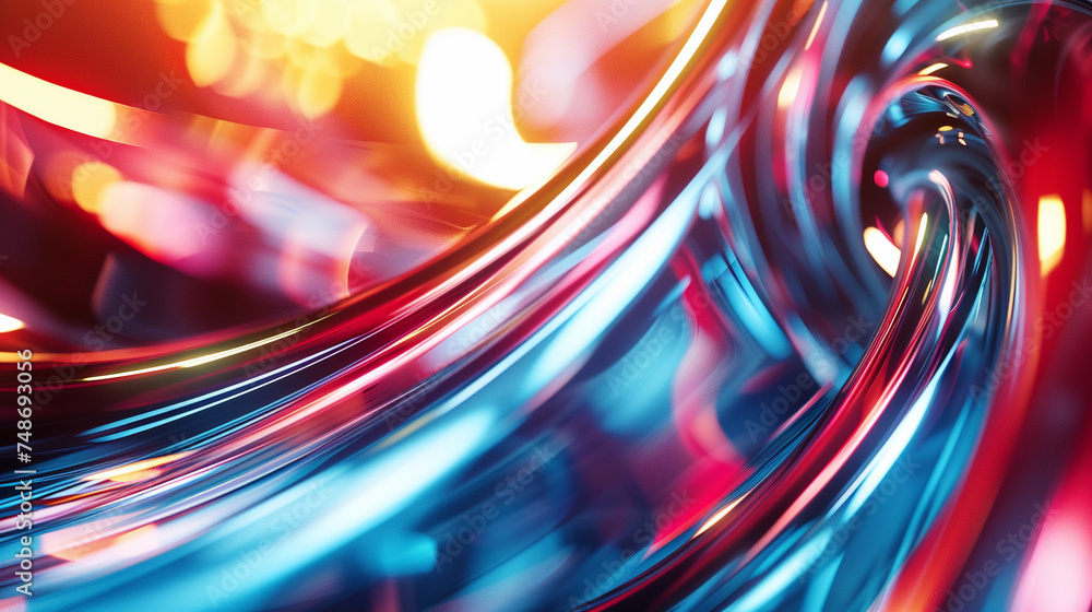 Poster vivid abstract background with swirling red and blue light patterns and bokeh effects, ideal for dyn