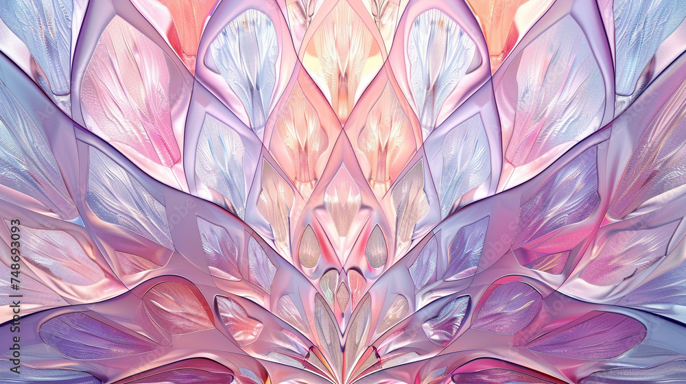 Poster digital art displaying a symmetrical pattern in soft pastel tones, suitable for backgrounds or wallp