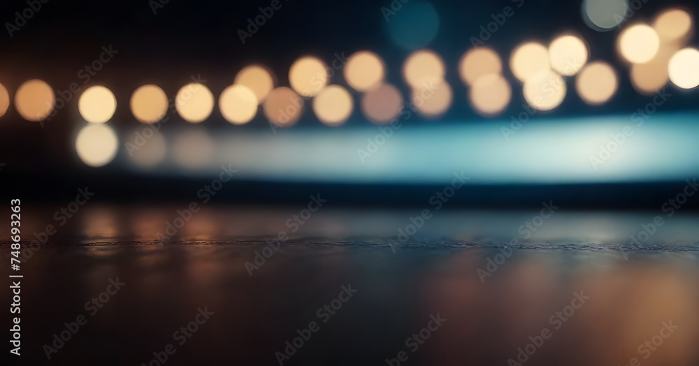 Poster a captivating display of out-of-focus lights creates a bokeh effect on a dark reflective surface, ev