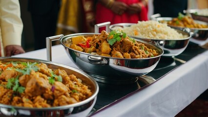 Indian food in the restaurant - wedding buffet -  generative ai 