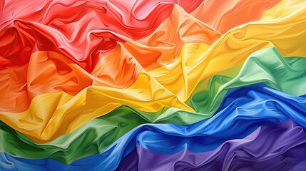 Vivid satin fabric in rainbow colors with waves. - obrazy, fototapety, plakaty