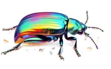 Vibrant Beetle Illustration with Iridescent Hue on white background