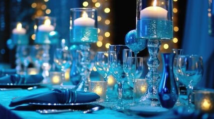 Table setting for a wedding reception - obrazy, fototapety, plakaty