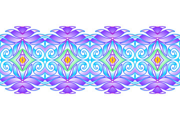 Seamless colourful batik ethnic dayak borneo line art pattern for aesthetic background or textile 