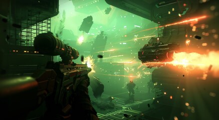 video game shooting screen, concept of gaming