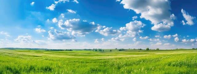 Spring landscape: fields and sky with clouds.