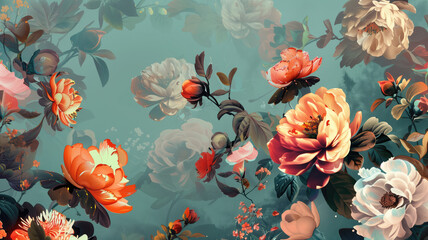 Fantasy Vintage Wallpaper: Botanical Flower Bunch with Intricate Motifs, Perfect for Floral Print Digital Backgrounds - Generative AI Creation