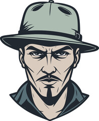 Angry man in pith helmet, vector illustration - 748696438