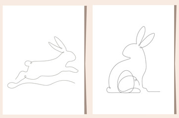 Set of Easter bunny Continuous one line art, hand drawn bunny continuous contour. Isolated. Vector illustration