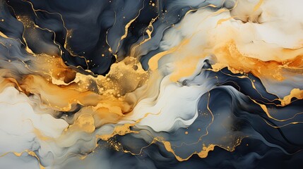 Fototapeta premium A modern, colorful background with curved waves in black, white, and golden colors.