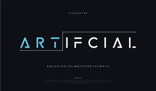 Artificial, abstract scifi futuristic alphabet font. digital space typography logo design font for brand
