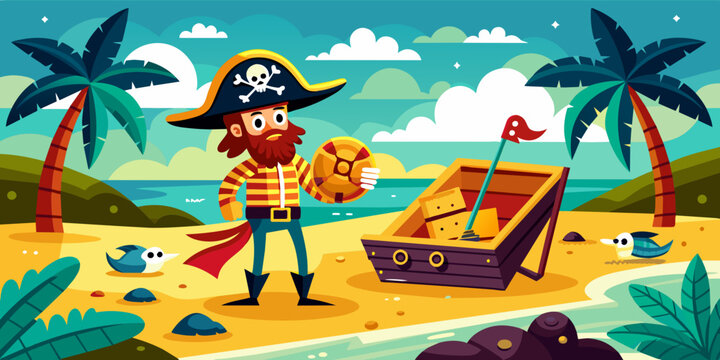 Hidden Treasures: Pirate Adventure Vector Illustration