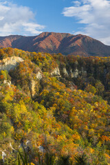日本　青森県西津軽郡深浦町の白神山地西部に位置する日本キャニオンと紅葉