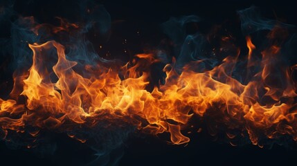 Abstract flames of fire with burning smoke on black background - ideal for product display