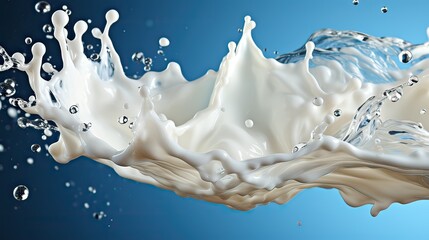 Milk splash on blue background